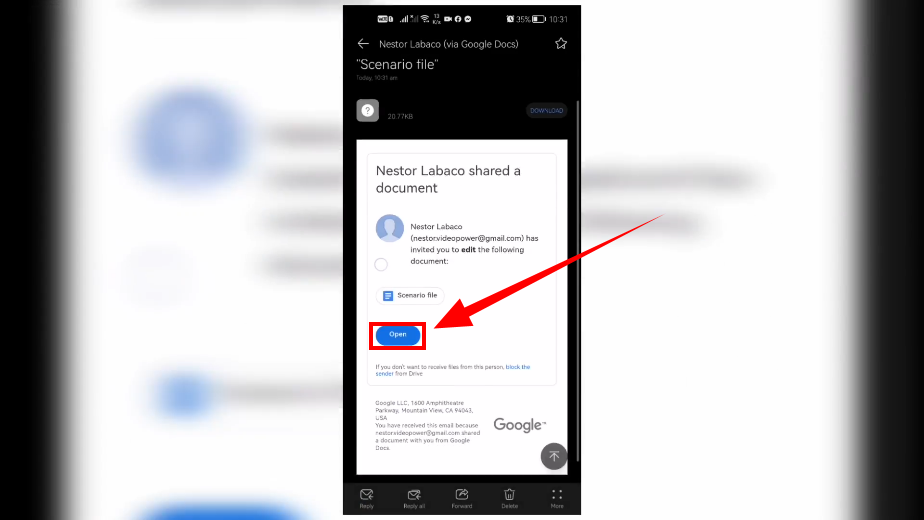 read document on smartphone, open the shared document