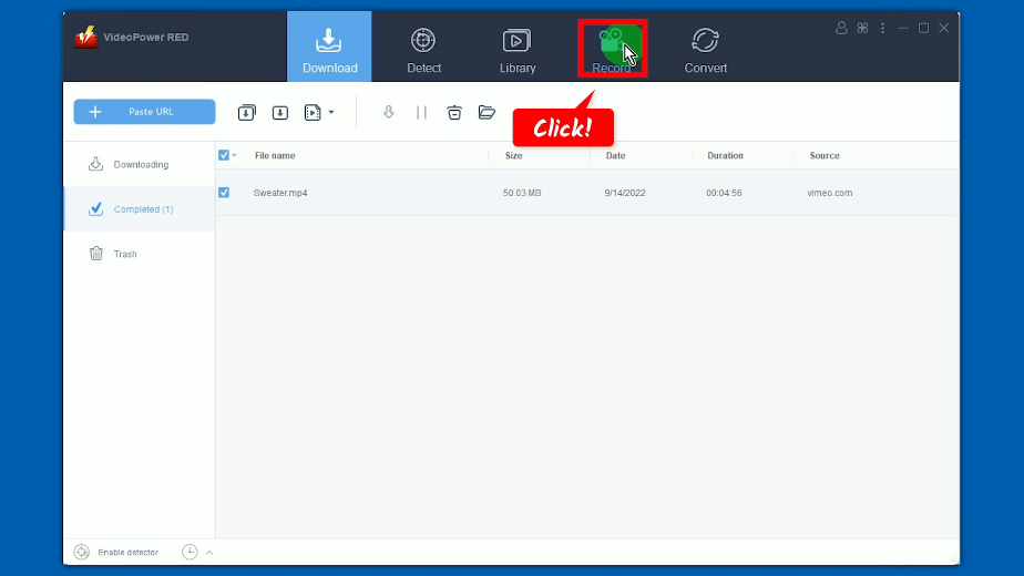record vimeo video, record function screen