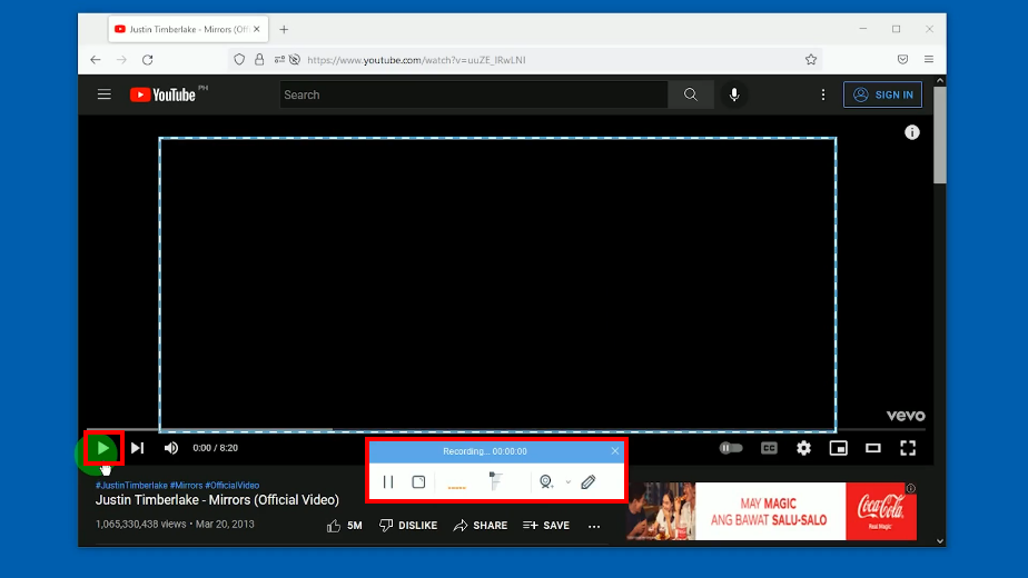 youtube hd video downloader, begin the recording