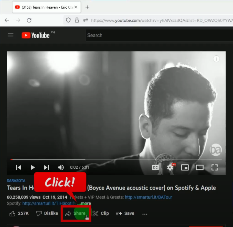 convert youtube to mp4, click share