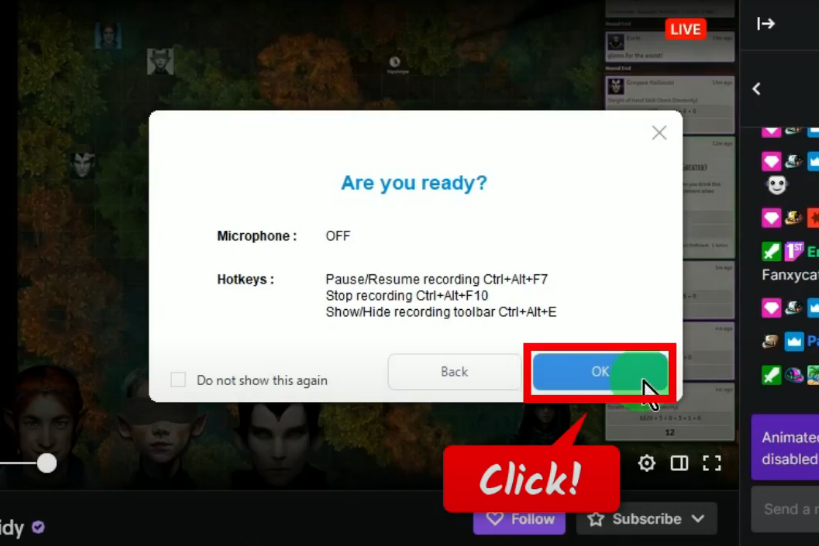 record twitch videos, confirmation prompt