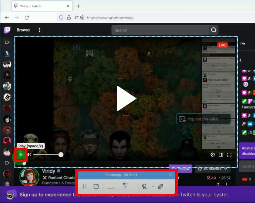 record twitch videos, recording begins