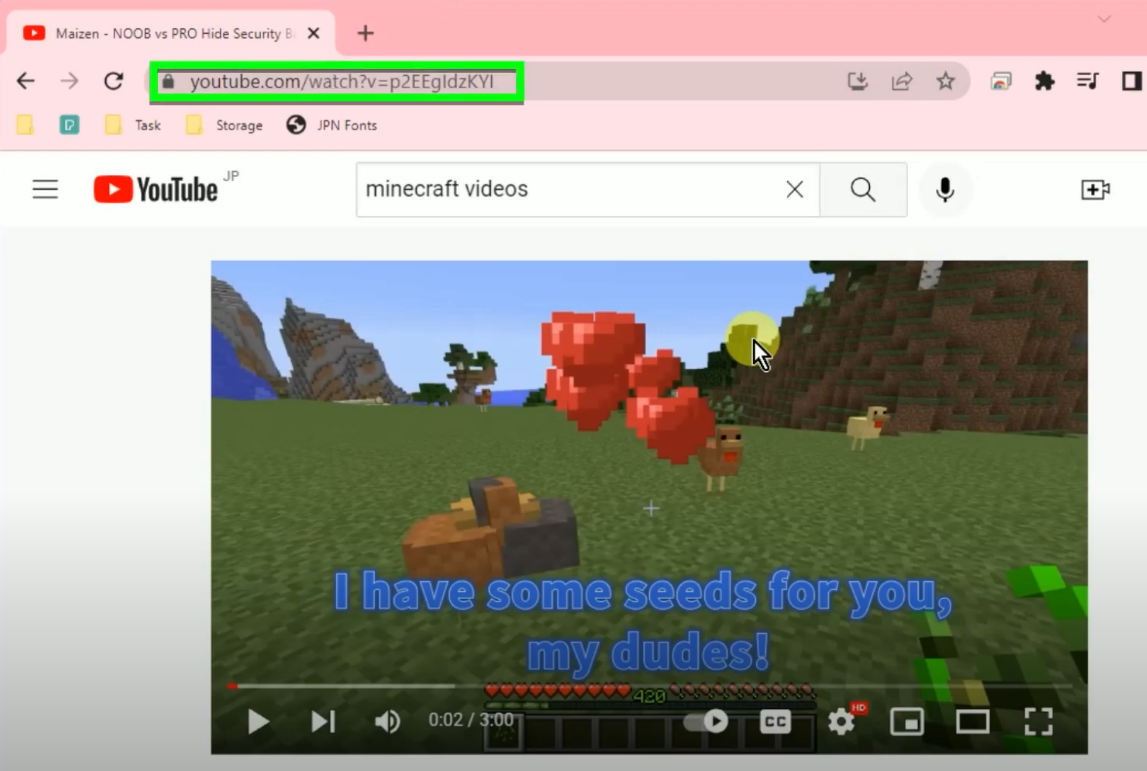 download minecraft videos, copy the url
