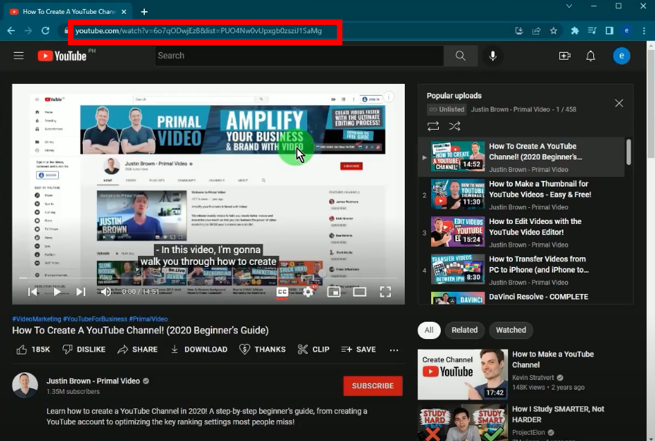 youtube channel downloader, copy the playlist url