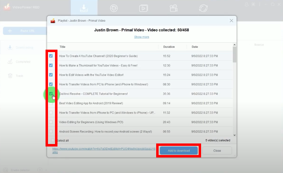 youtube channel downloader, add to download