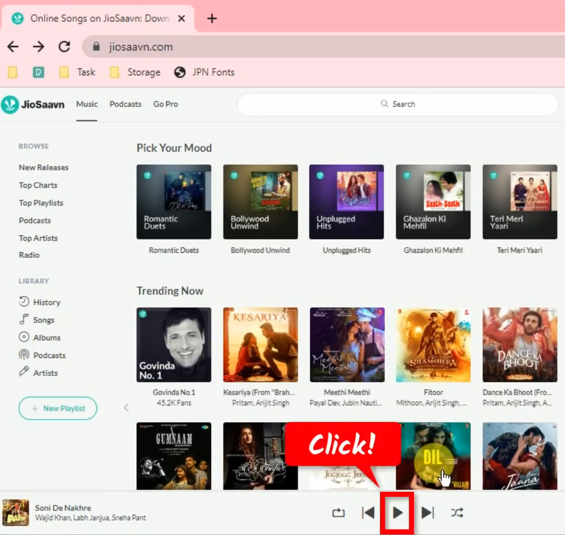 record saavn music, play music
