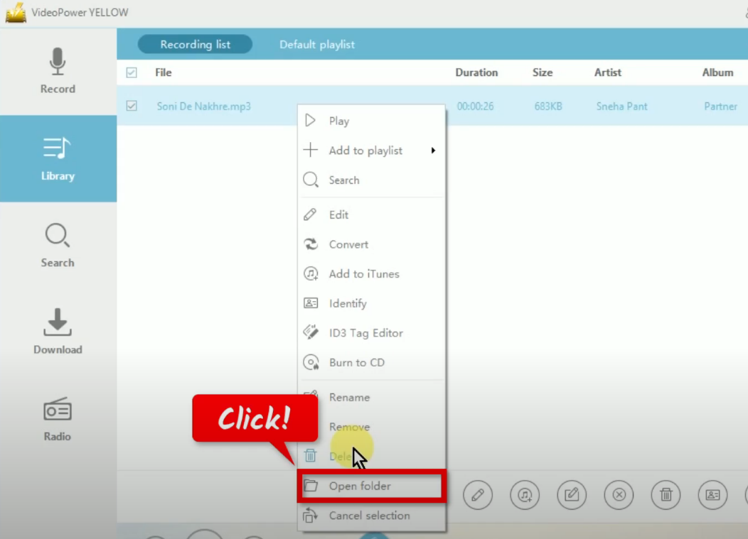 record saavn music, open folder