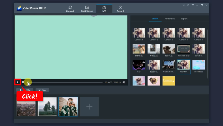 4k photo slideshow maker, preview the theme applied