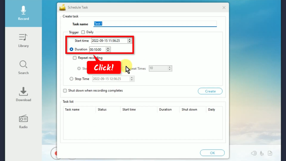 total recorder alternative, set schedule