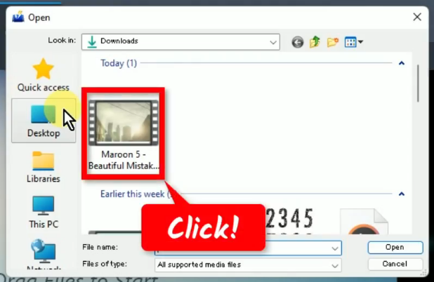 video cutting software, import selected file