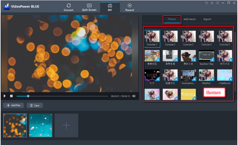 add audio to images, VideoPower BLUE, Theme choices