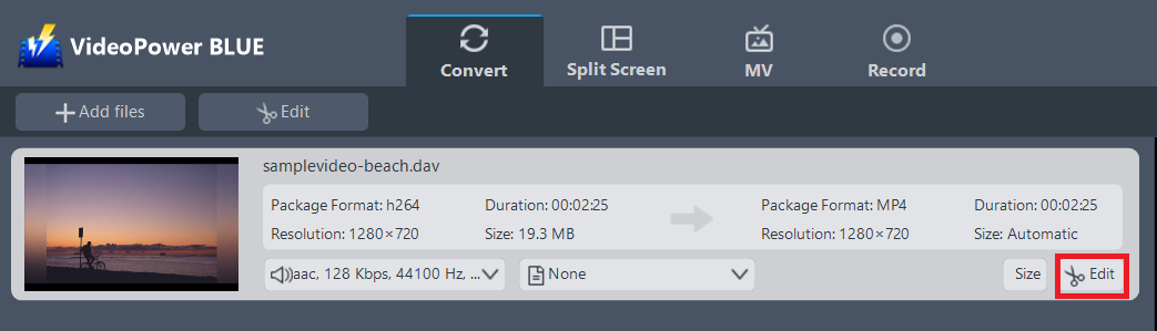 convert DAV to AVI, VideoPower BLUE edit file