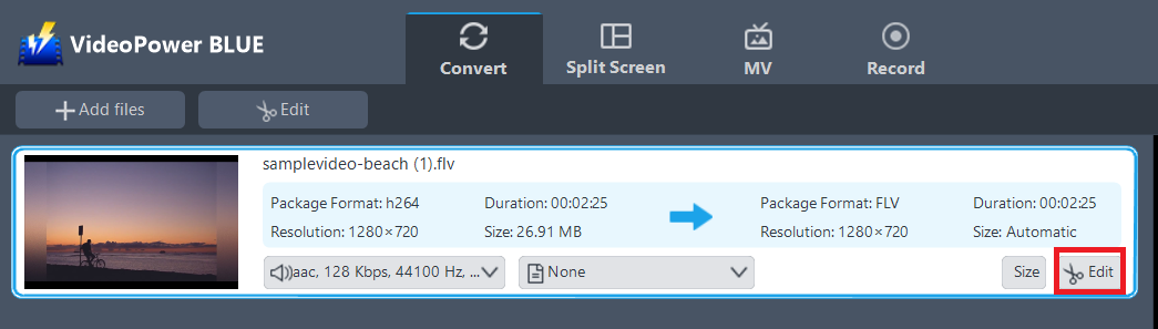 convert FLV to WMV, VideoPower BLUE edit file