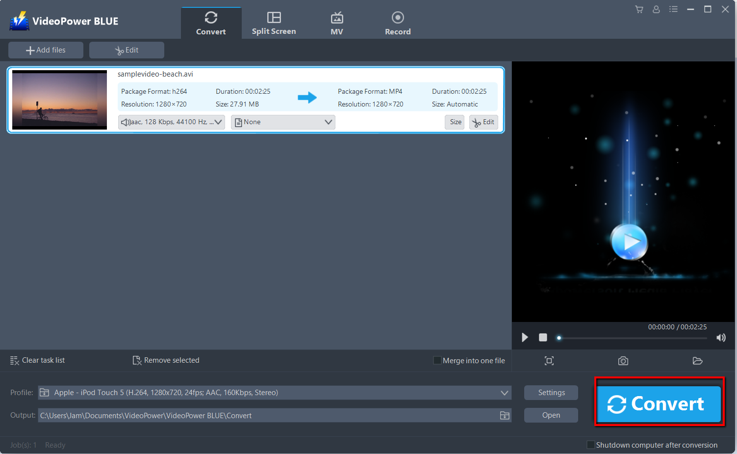 ビデオをiTunesに変換し、VideoPower BLUEはビデオフォーマットを変換します。