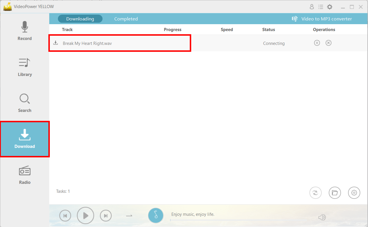 convert YouTube to MP3, VideoPower YELLOW, downloading tab