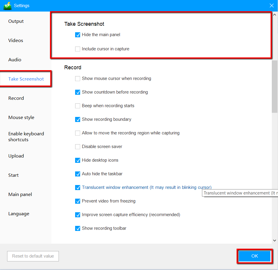 screenshots on Windows 10, VideoPower GREEN take screenshots settings.