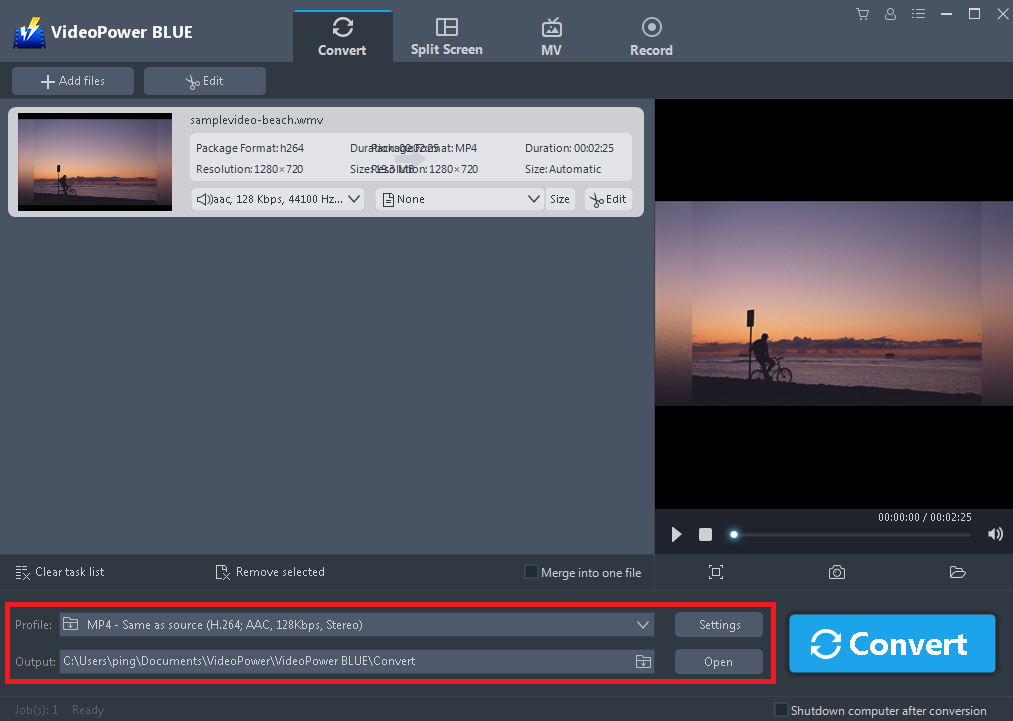 VideoPower BLUE、Windows Movie Maker、iMovie Alternative、出力形式を設定