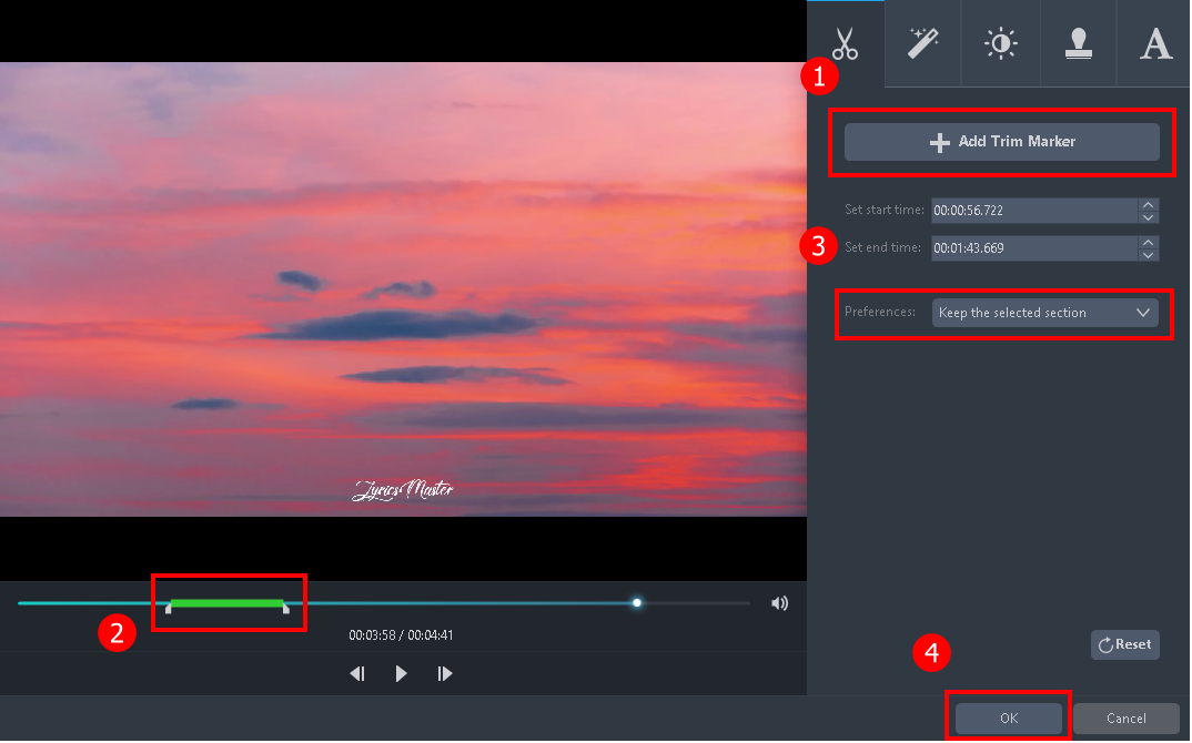 Merge video clips, edit video clips to merge, trim video clips