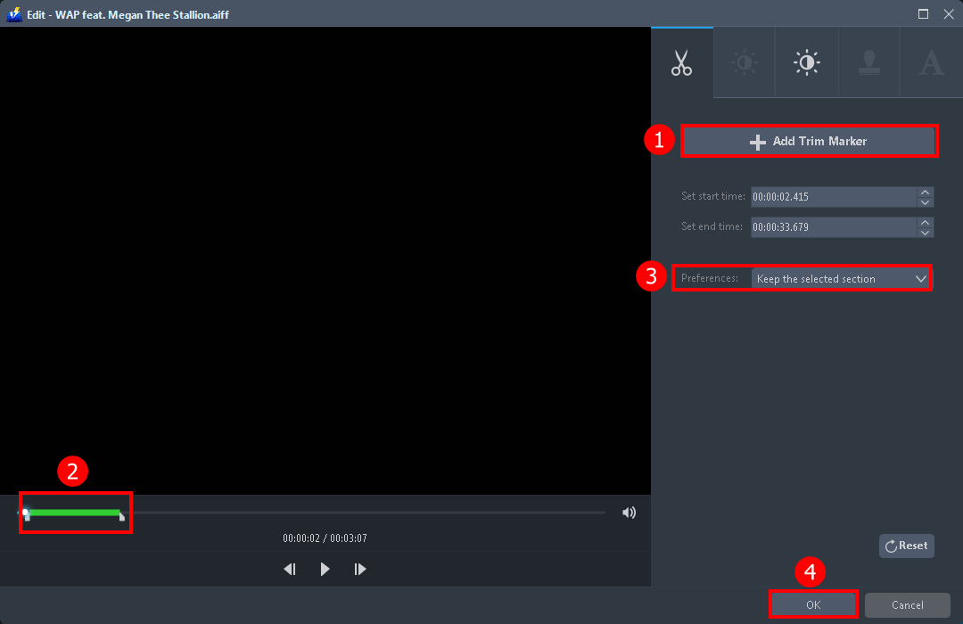 Convert audio, AIFF to MP3 converter, trim the audio