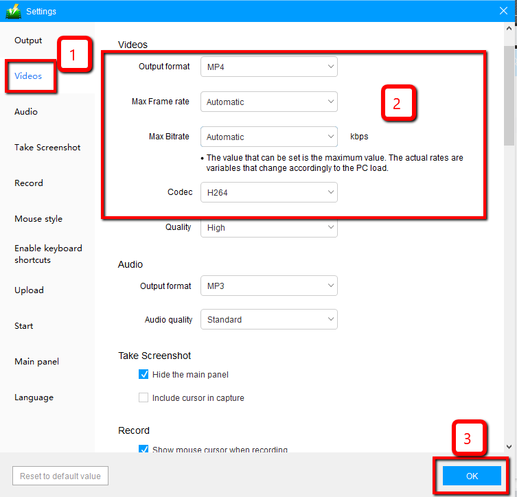 Record screen, the best codec for game recording, adjust settings