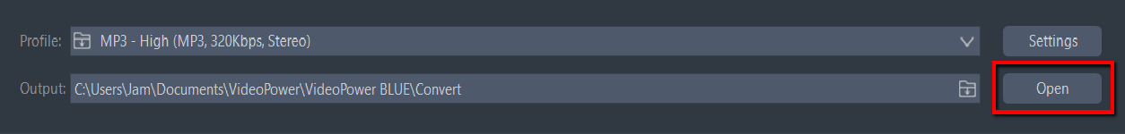 alt: Convert Audiobook to MP3, VideoPower BLUE open the output folder.