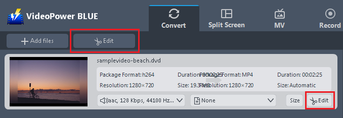 Best DVD to MP4 converter, VideoPower BLUE, edit file