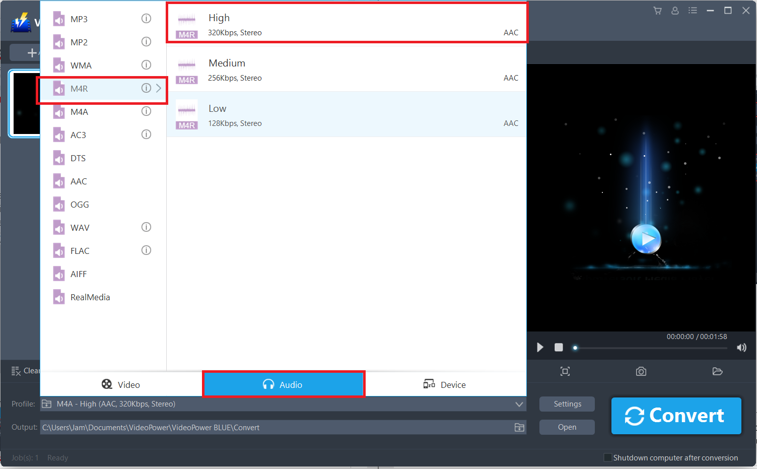 Convert format, mp3 to m4r converter software, choose the format