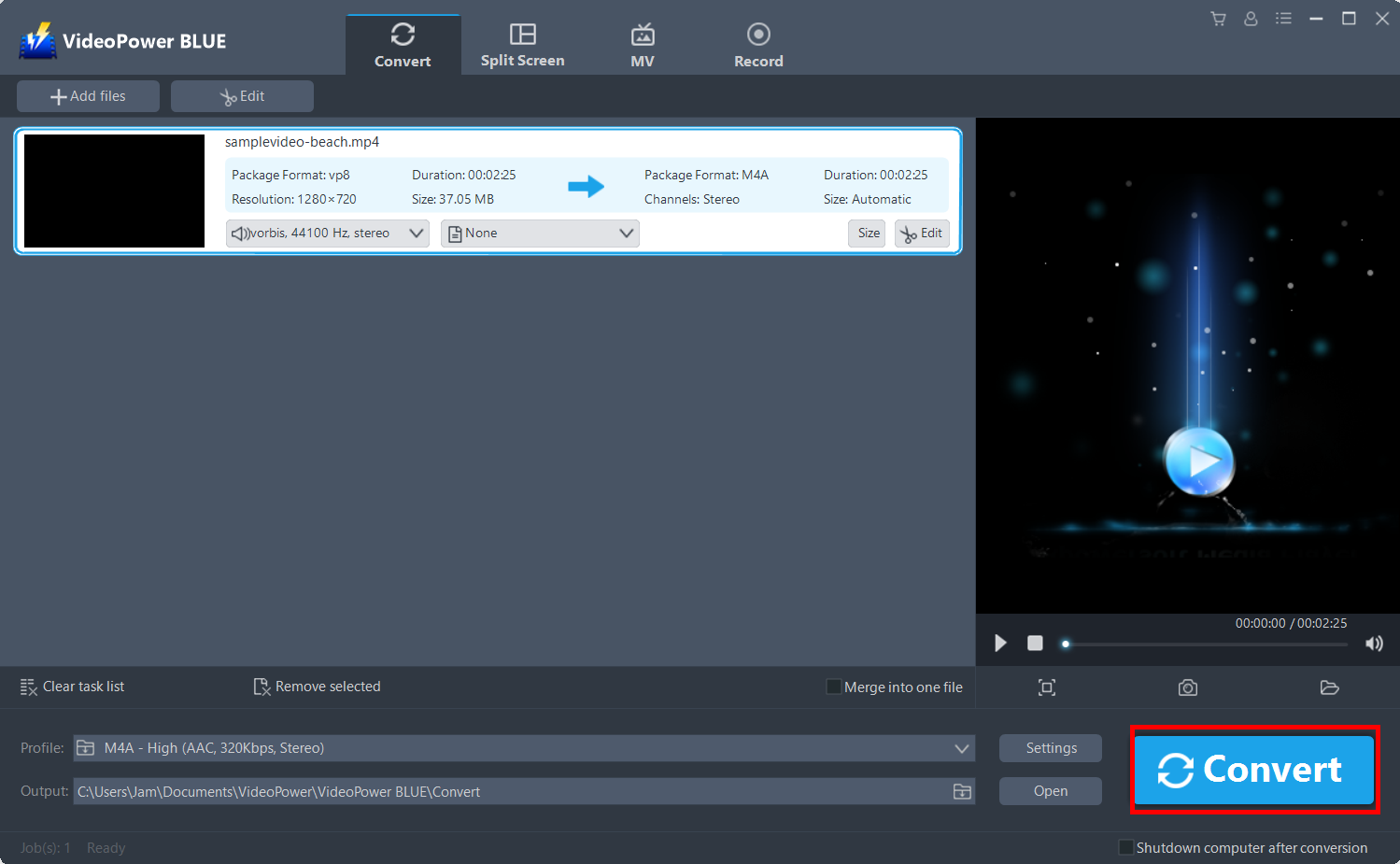 Convert format, converting a mp4 file to m4a, convert video to audio