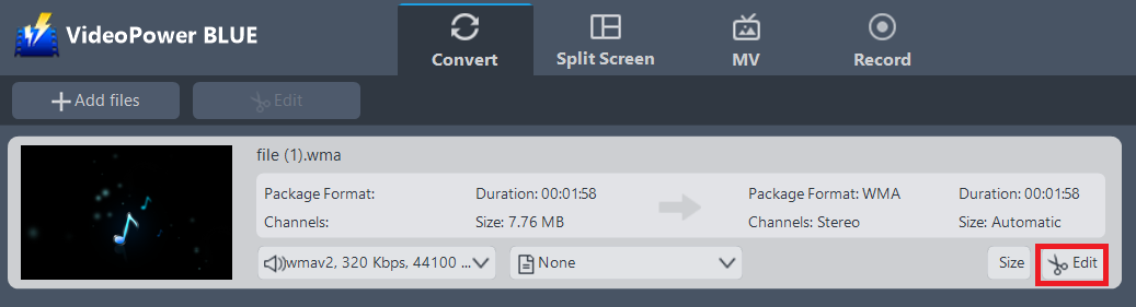 convert WMA format, VideoPower BLUE open the output folder.