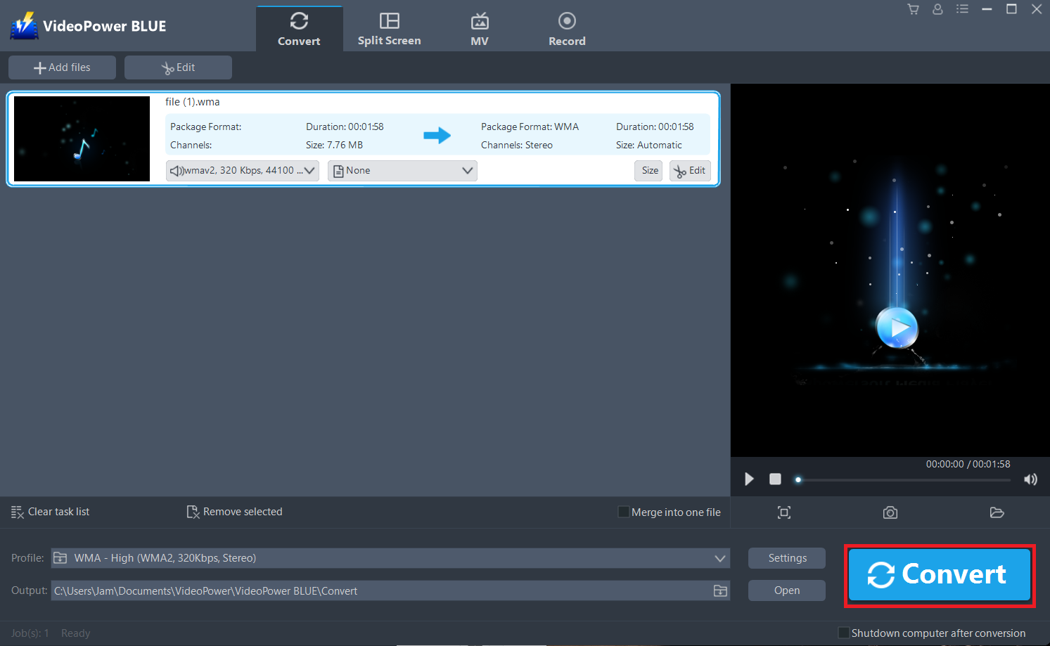 convert WMA format, VideoPower BLUE, convert