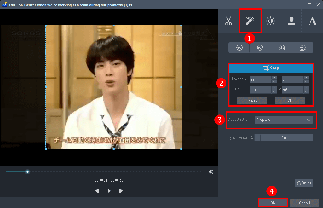 Edit video, crop video windows, crop the video
