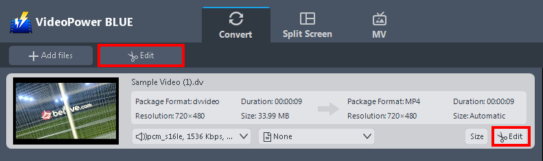 Convert video, Convert DAV to AVI file, click the edit button