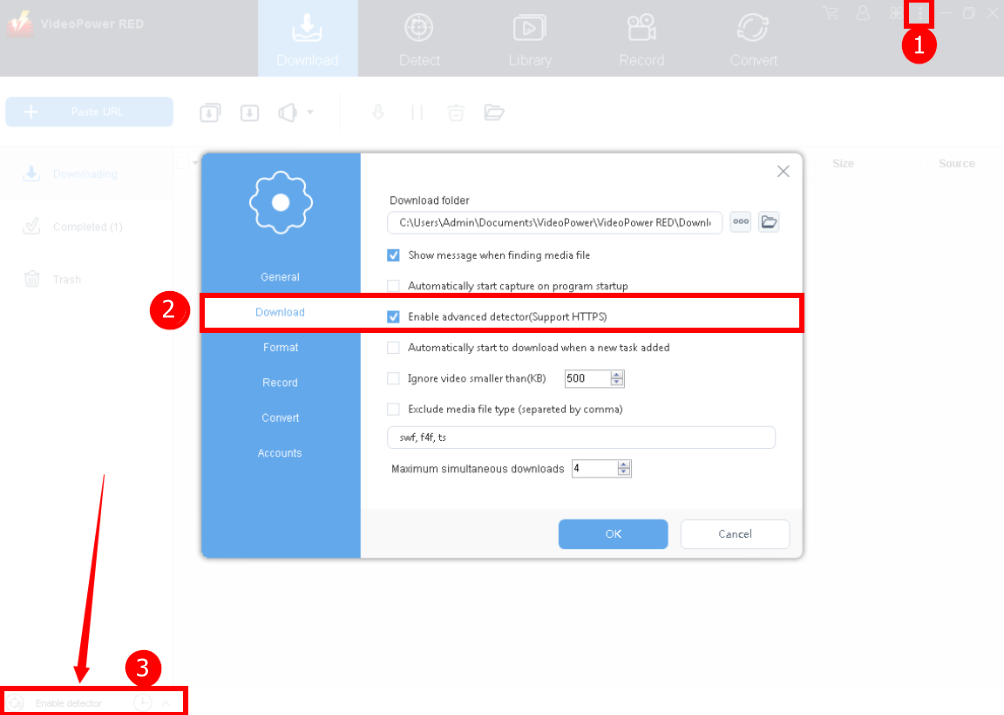 download video, download Firefox video, click settings