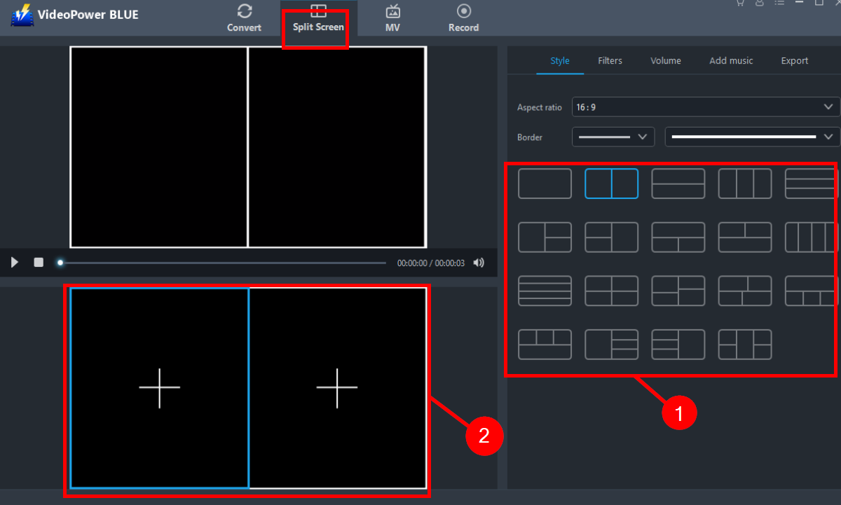 game recorder, VideoPower BLUE, Split screen