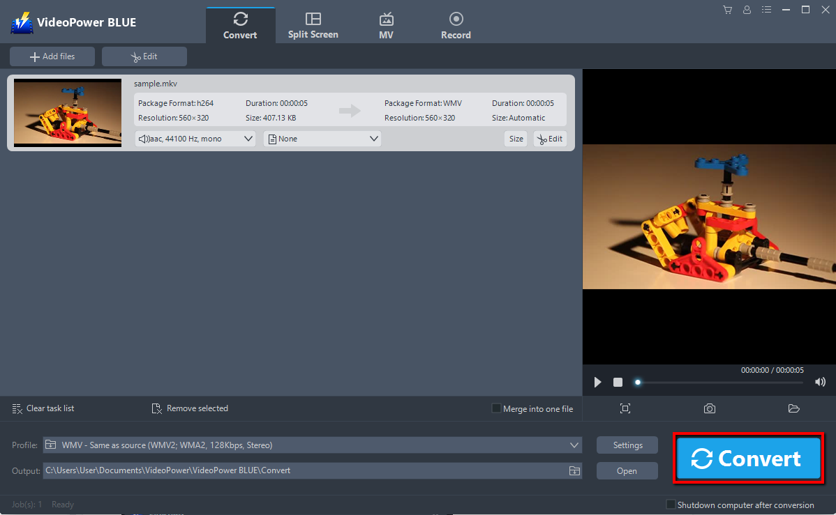 MKV file conversion, VideoPower BLUE, Edit.