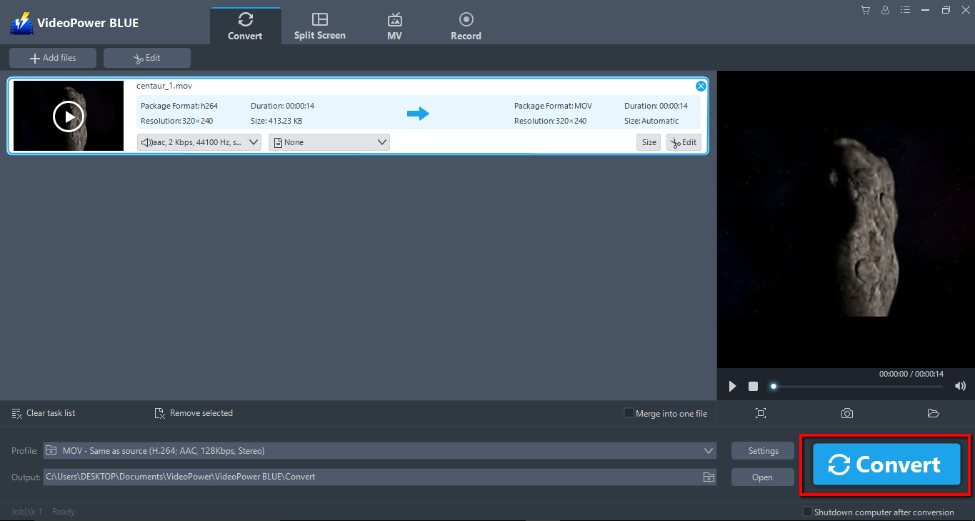 MOV to MP4 Converter, VideoPower BLUE, convert