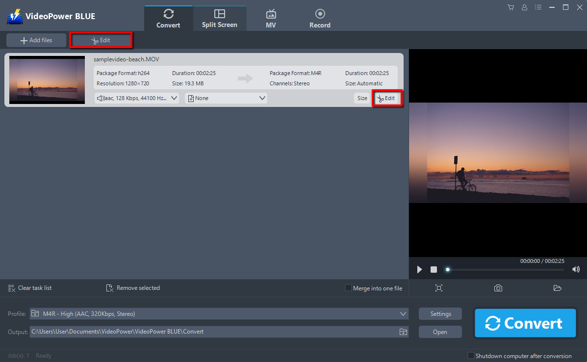 convert Movie Maker to MP4, VideoPower BLUE, edit
