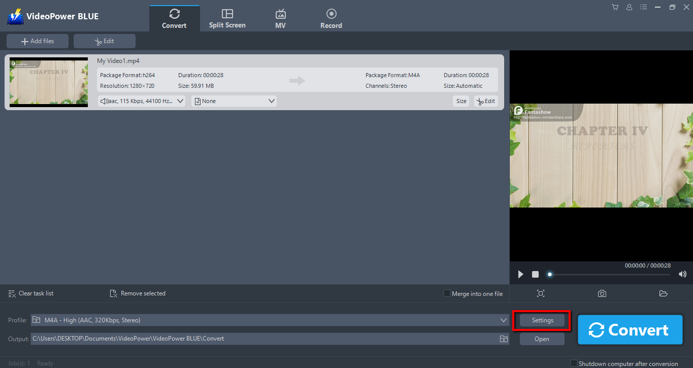 MP4 to M4R Converter, settings