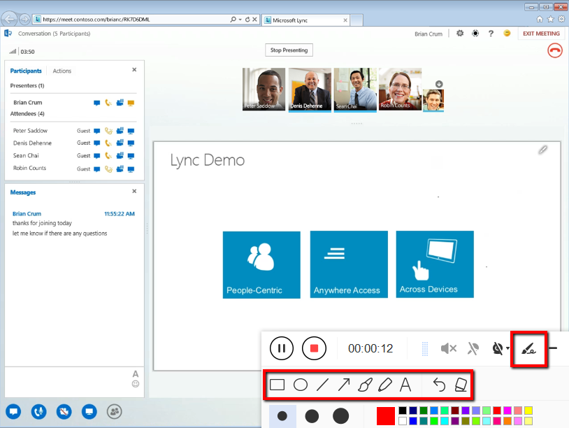 record screen, how to record lync meeting with audio, add annotations