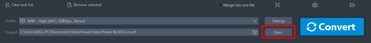 Convert format, converting a mp4 file to m4a, find converted file