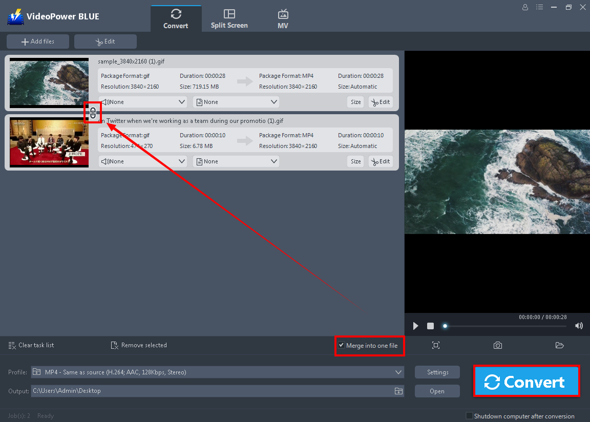edit video, combine gif and image, export the file