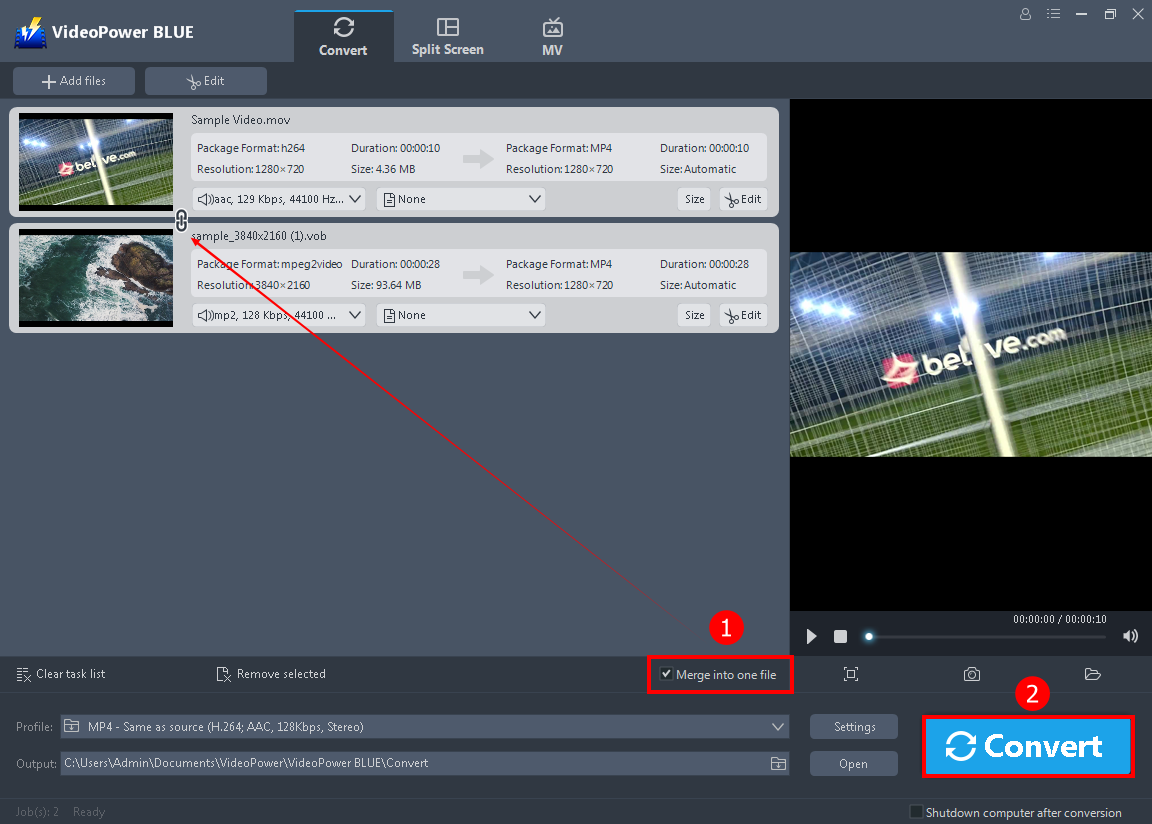 Merge video clips, merge video clips into one, merge added video clips