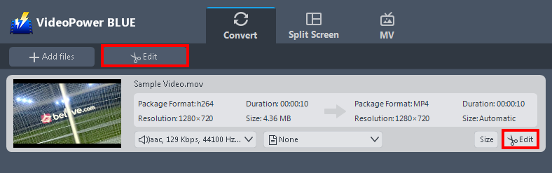 Convert the video, convert MOV to AVI windows 10, edit the file
