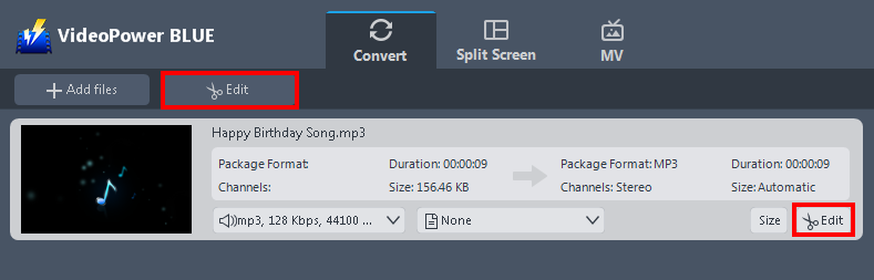 Edit audio, cut audio file windows 10, click the edit