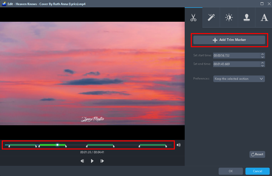 Merge video clips, edit video clips to merge, add multiple trim clips