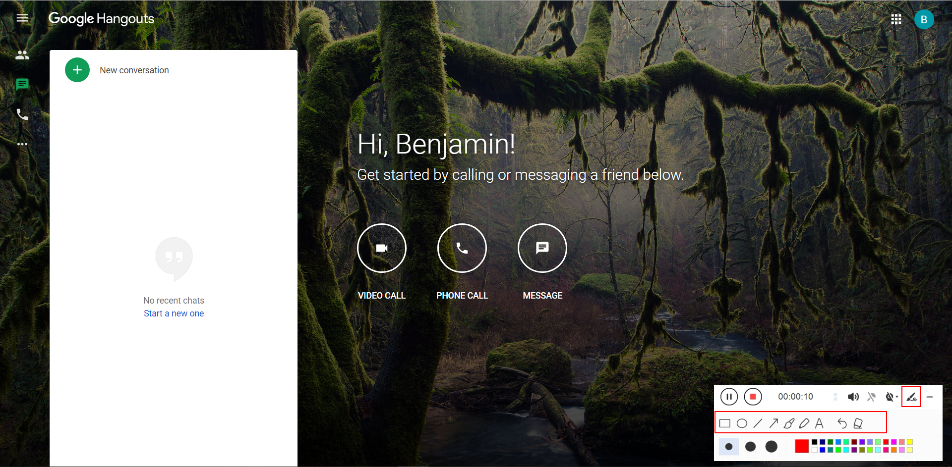 record screen, record google hangouts video call, add annotations