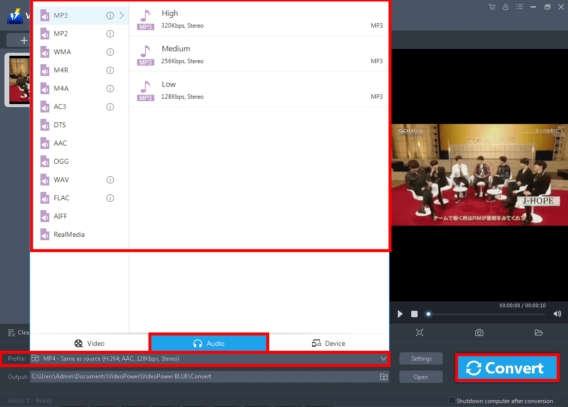 convert video, extract audio from mp4 online, change the fomat