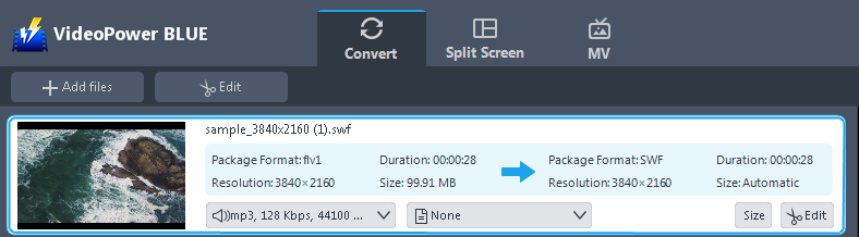 SWF to AVI Converter, VideoPower BLUE, Edit files