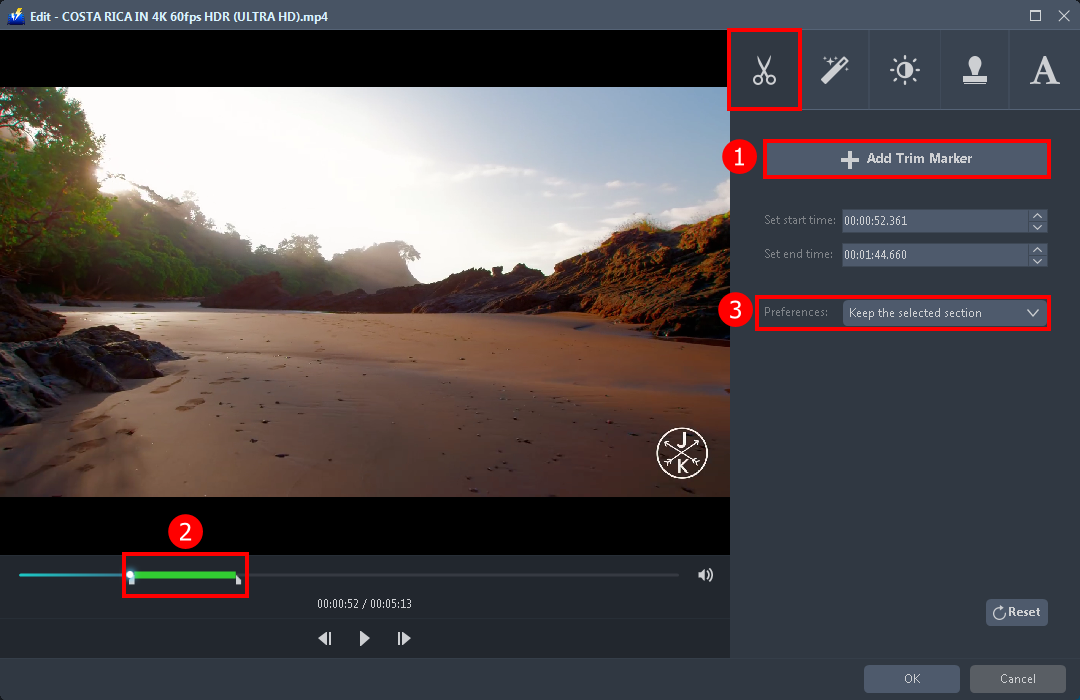 Edit video, edit GoPro Videos on Windows 10, trim the video