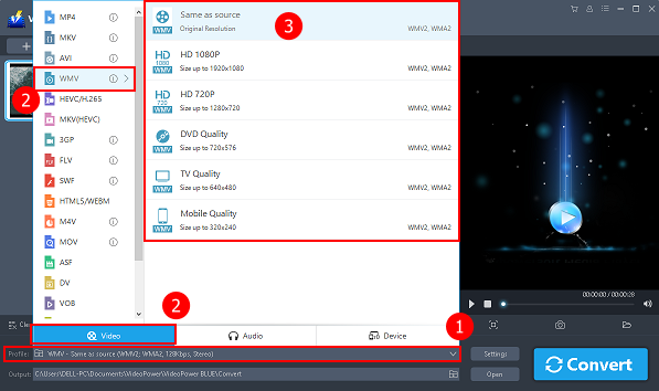 Convert format, vob to wmv converter, choose format